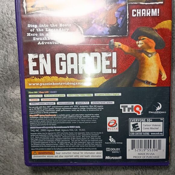 Puss in Boots Microsoft Xbox 360 Complete In Box CIB W/ Manual Tested Working - Picture 5 of 16